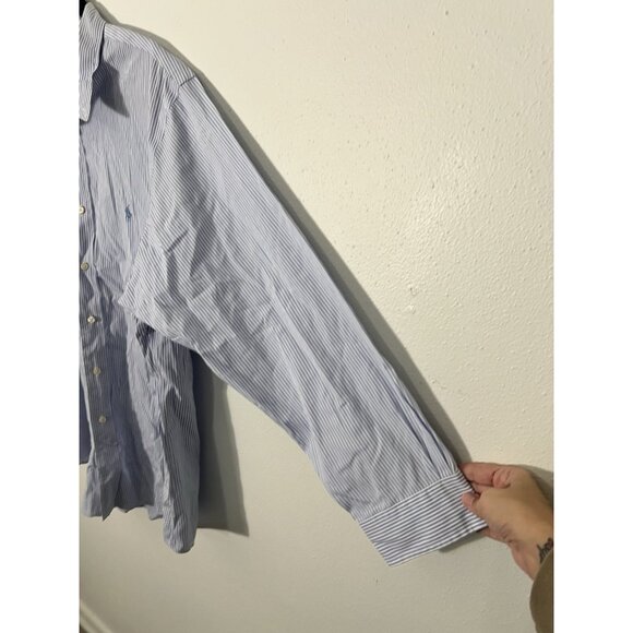 Ralph Lauren Blue White Stripe Button Down Shirt Size L/XL (17.5, 32/33) - Picture 7 of 14